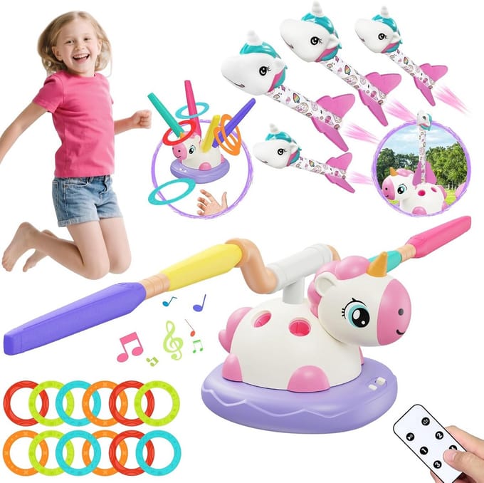 3-in-1 bewegingsspel voor kinderen vanaf 3 jaar – Raketstarter, Muziekspringspel en Ringworp