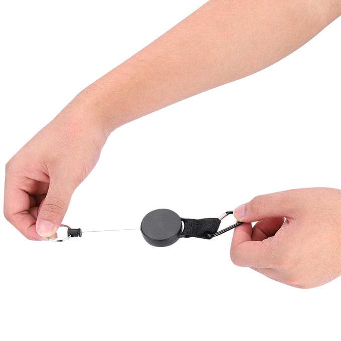 60 cm roestvrijstalen draadkabel, intrekbare sleutelhanger met uitrekbare sluiting en anti-verlies sleutelhanger black