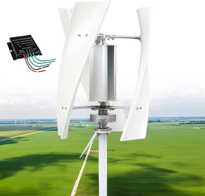 Verticale Windturbine - Windgenerator Kit - Energie Opwekken - Stille Werking - 12000W 48V - Wit