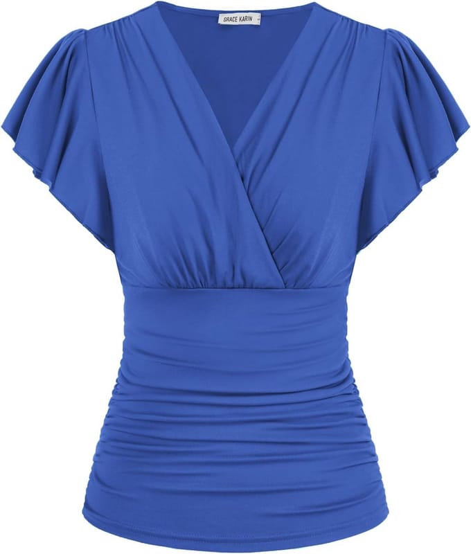 Dames T-shirt met Vleermuismouwen en V-hals in Chiffon