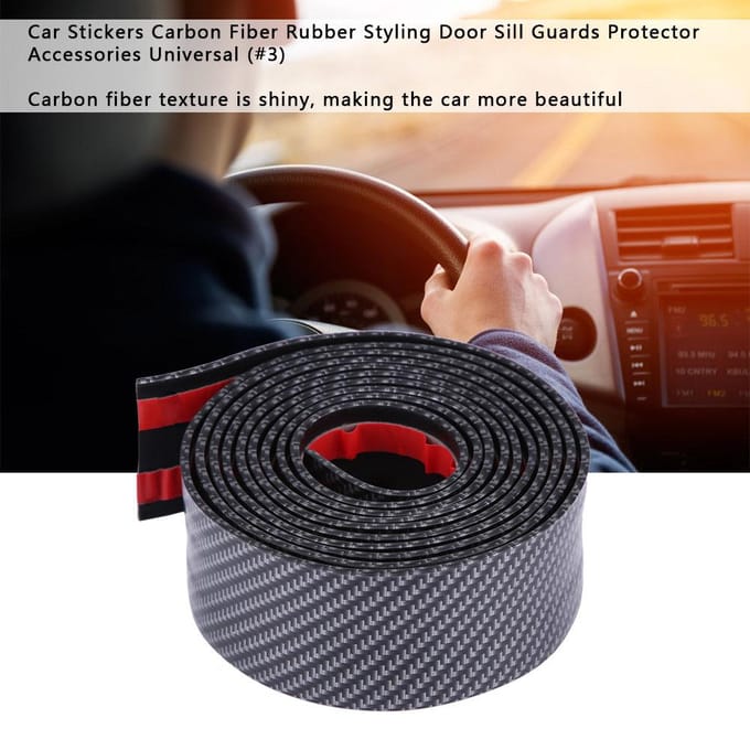 Autocollants de Voiture Caoutchouc Fibre de Carbone Style Protections de Seuil de Porte Universelles 5X250CM