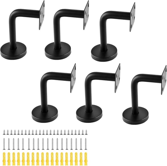 Set van 6 RVS Leuninghouders Zwart Plat Design voor Trap en Balustrade