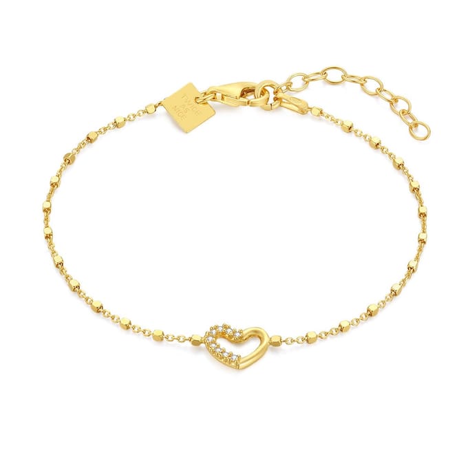 Twice As Nice Armband in 18kt verguld zilver, hart, steentjes 16cm+3cm