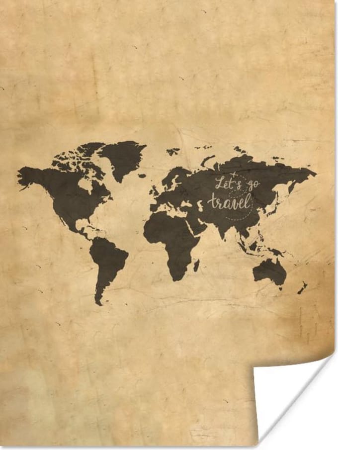 Wereldkaarten - Wereldkaart - Vintage - Quote - 60x80 cm