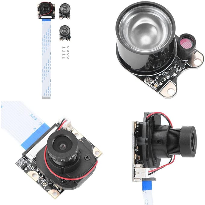 Module de caméra 5MP Manuel IR cut Vision nocturne avec 2 pièces lumière d'appoint pour Raspberry Pi 2 B+ gray