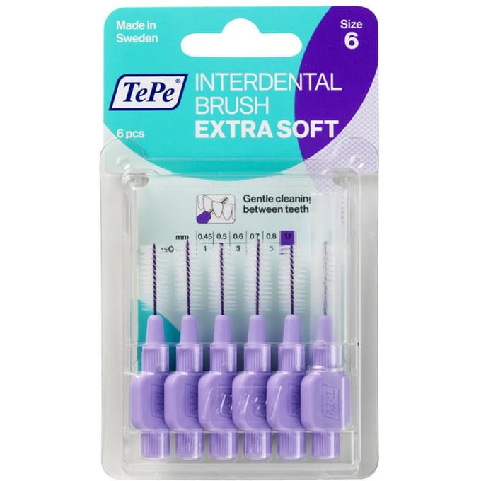 TePe Interdentale Ragers Extra Soft Lichtlila ISO maat 6 – 1,1 mm (6 stuks)