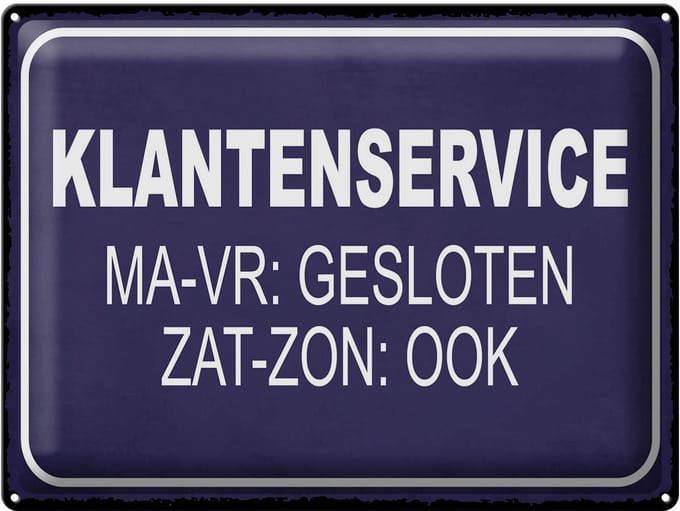 Metalen Bord 40x30cm Klantenservice MA-VR Gesloten