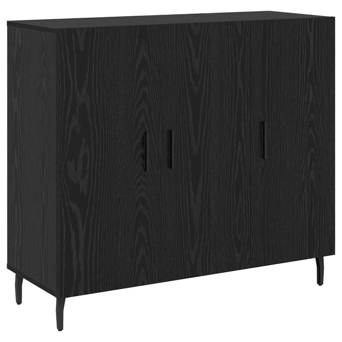 vidaXL - Dressoir - Zwart - Eiken - 90 - x - 34 - x - 80 - cm - Bewerkt - hout