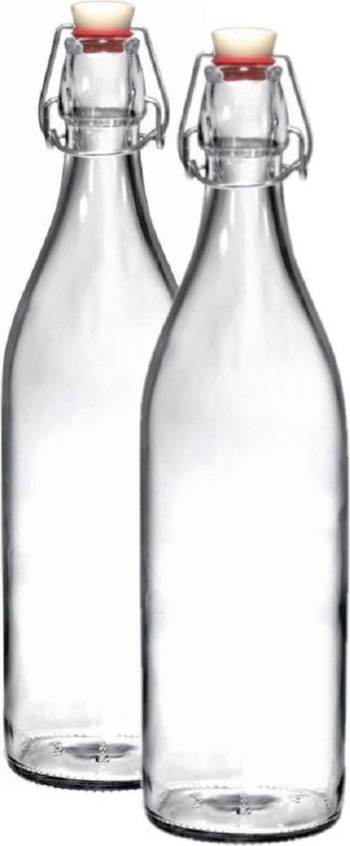 Bormioli Rocco beugelfles / waterfles - 2x - 1000 ml - transparant - weckfles - Karaffen