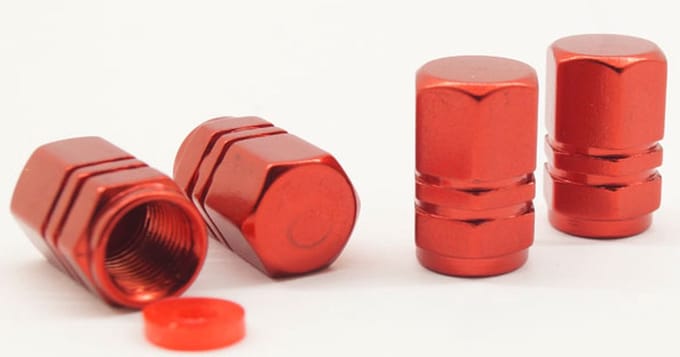 Schrader (auto) ventiel - Rood hexagon met afdichting ventieldop