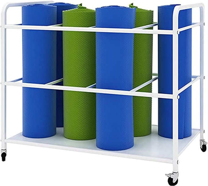 Opbergkar Matten - Rolhouder Organizer - Thuisgym Opslag - Grote Capaciteit - 80x50x70 cm - Wit