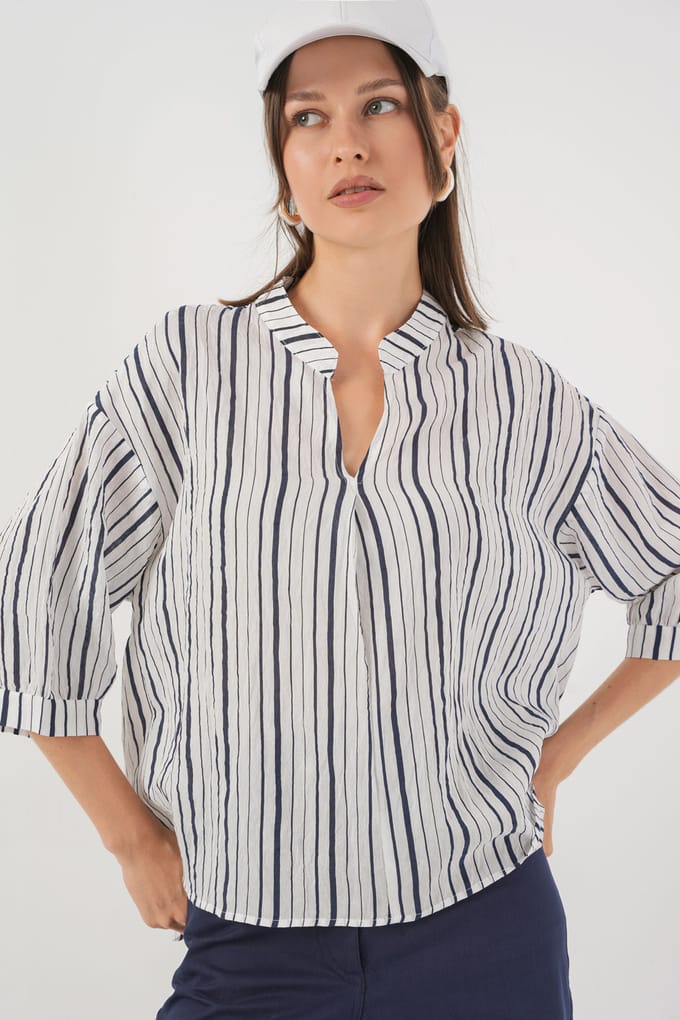 Gestreepte V-hals Blouse