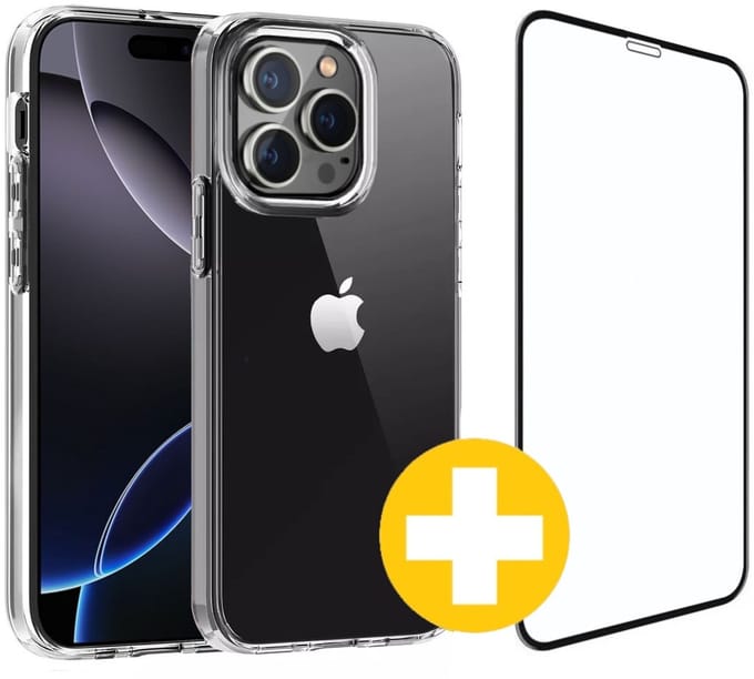 Hoesje en Screenprotector Combi Geschikt Voor iPhone 16 Pro - Transparant Hoesje + Premium Screenprotector