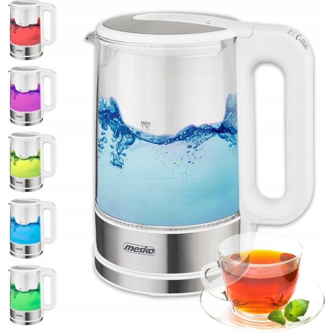 Mesko MS 1301 1,7L 2200W elektrische glazen waterkoker temperatuurregeling warmteondersteuning wit