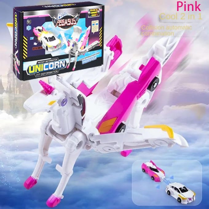 2-in-1 Transformatie Auto Eenhoorn Actiefiguur Voertuig Transformeerbaar Speelgoed Jongen Kind Cadeau Kerstmis white