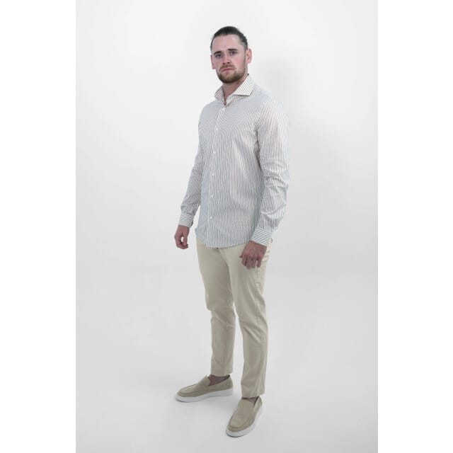 Vercate - Overhemd - Khaki Gestreept - Cool Technology - Slim Fit - Lange Mouw - Poplin - Heren - Maat: 37/S