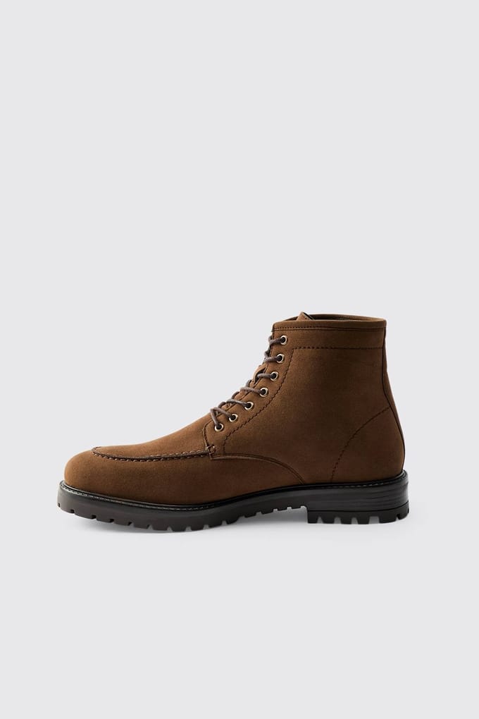 Nepsuède vetersluiting boot met trackzool | Chocolate | Size 41