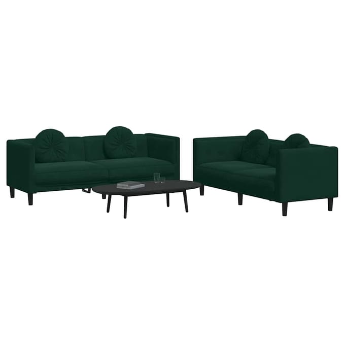 vidaXL - 2-delige - Loungeset - met - kussens - fluweel - donkergroen