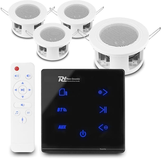 Power Dynamics set van 4 CSBA3L plafondspeakers met de A50B inbouw versterker - Bluetooth - 2x 20W