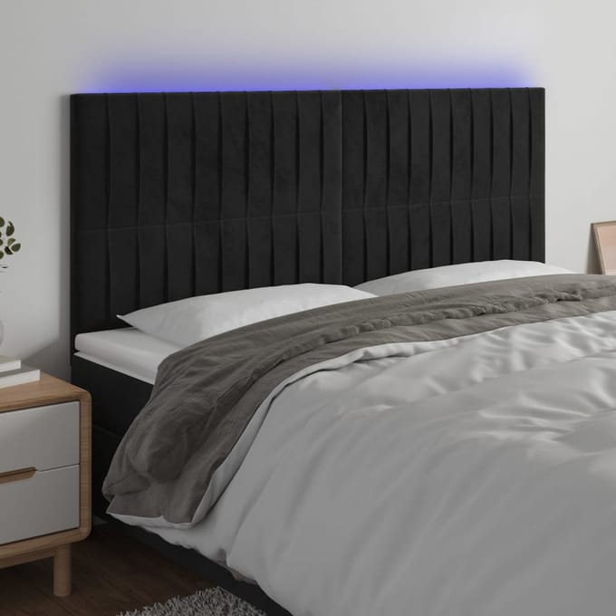 vidaXL - Hoofdbord - LED - 200x5x118/128 - cm - fluweel - zwart