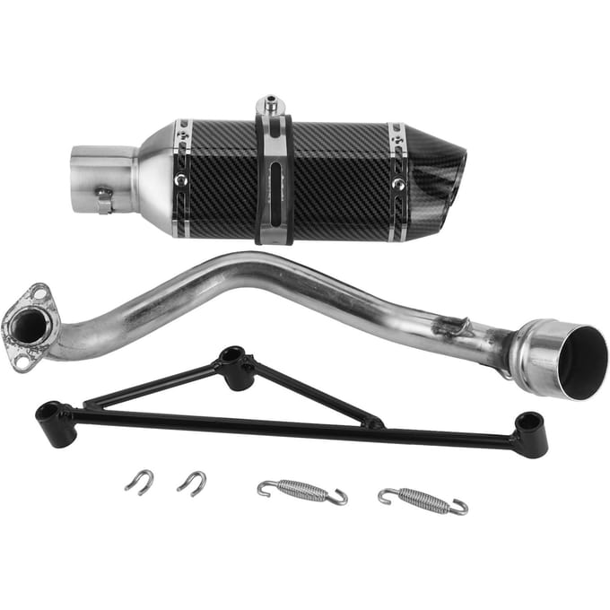 Volledig Uitlaatsysteem Header + Carbon Fiber Stijl Slip?Op Uitlaat Geschikt voor GY6 125 black