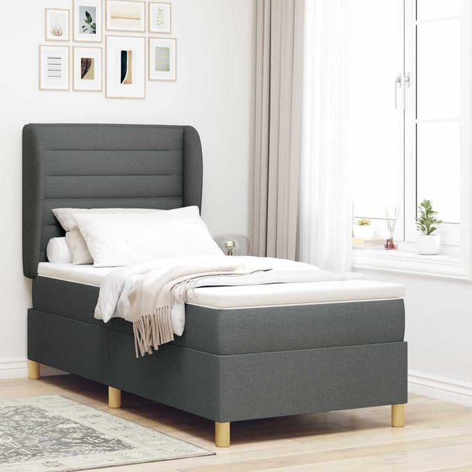 vidaXL - Boxspring - bed - met - matras - Donkergrijs - 190 - x - 90 - cm - Stof