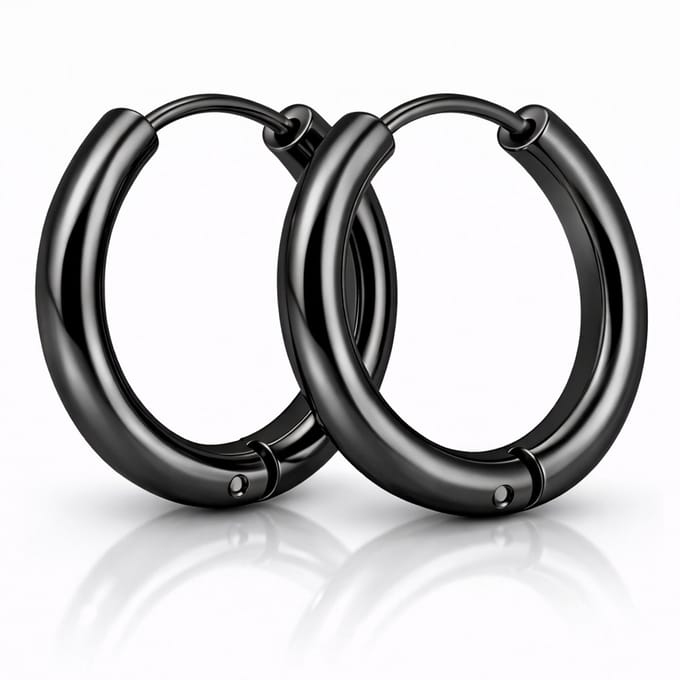 Smalle edelstaal oorringen Zwart-12mm