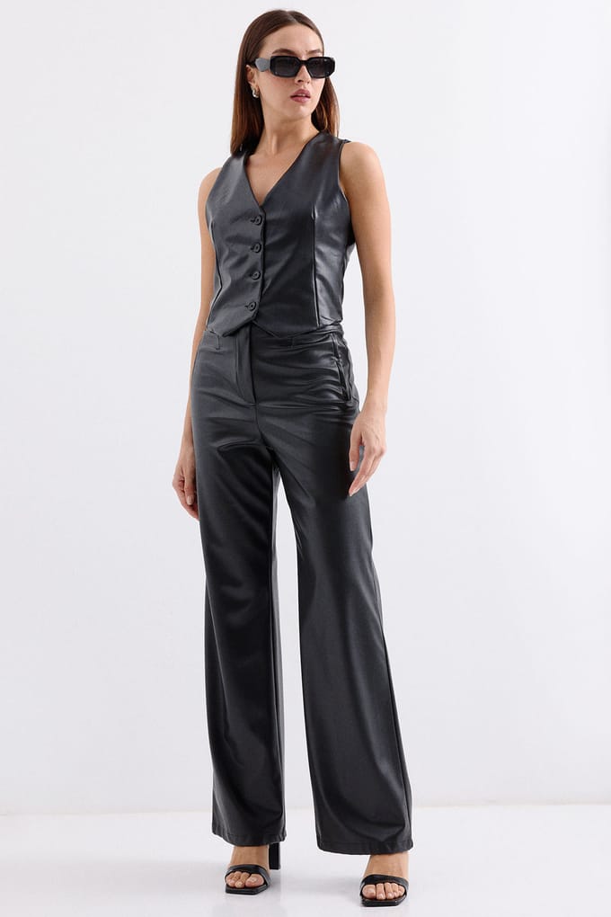 Faux leren V-hals knooploze cropped vest