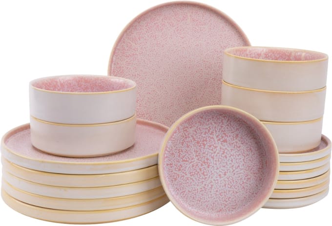 Palmer - Serviesset - Coco - 6 persoons - Roze - Porselein - Bordenset - 18-delig