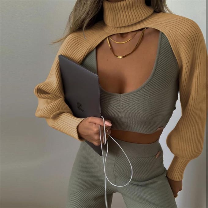 Damesmode herfst warme trui coltrui persoonlijkheid lantaarn mouw gebreide mouw trui One size rozerode kleur