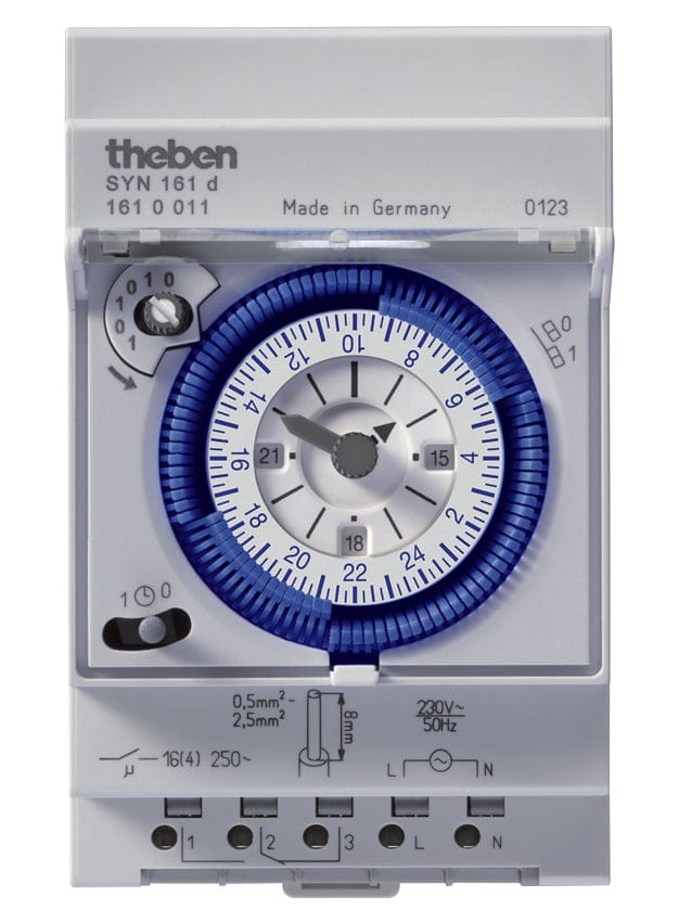 Theben 1610011 SYN 161d Analoge schakelklok met synchroonmotor en dagprogramma, schakelklok