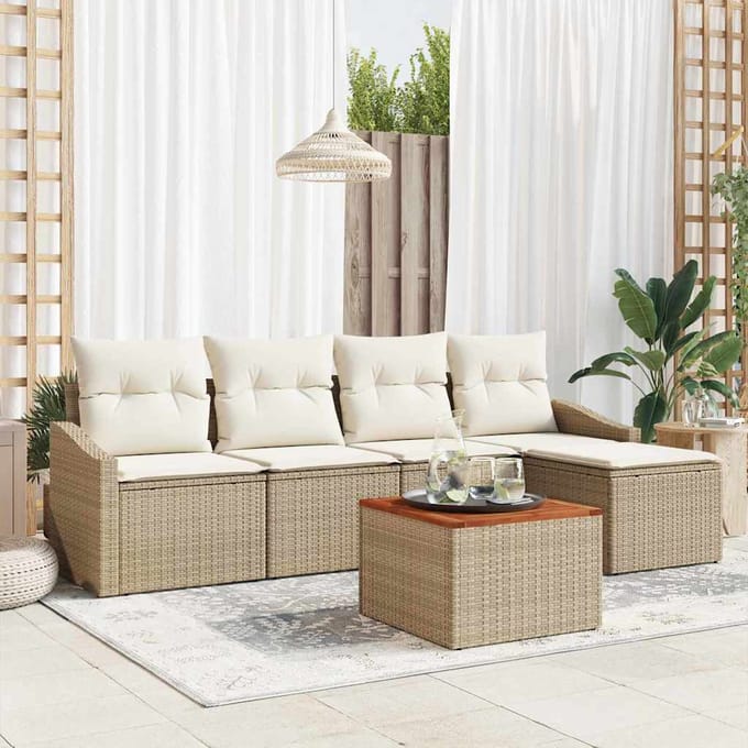 vidaXL - Tuinbank - Set - 6 - st - Beige - poly - rattan