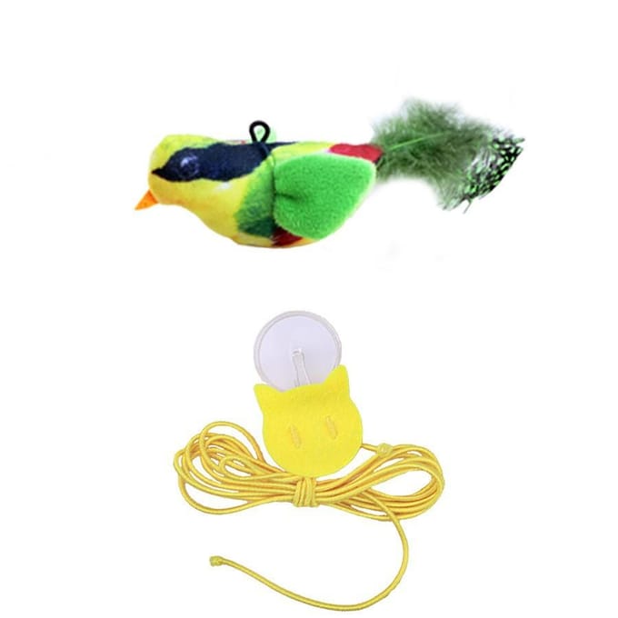 Jouet pour chat Auto-hi Artefact Anti-ennui Simulation Oiseau Appelant Balançant, Suspension de porte Suspension Plume Élastique Bâton pour chat vert