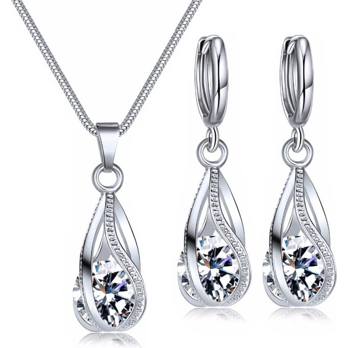 Ensemble de colliers et boucles d'oreilles simples et à la mode, en argent, pour mariages, anniversaires, fêtes gray