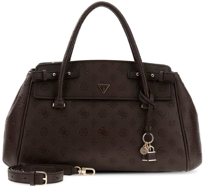 GUESS handtas schoudertas Diana 3 Compartment Satchel Chocolate Logo donkerbruin