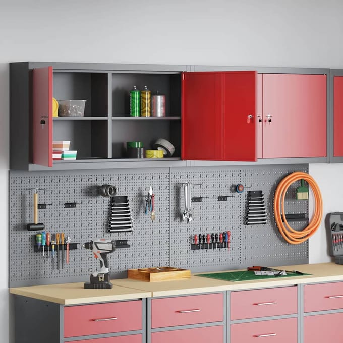 vidaXL - Gereedschapskast - Set - met - plank - 6 - st - Rood - Gepoedercoat - staal