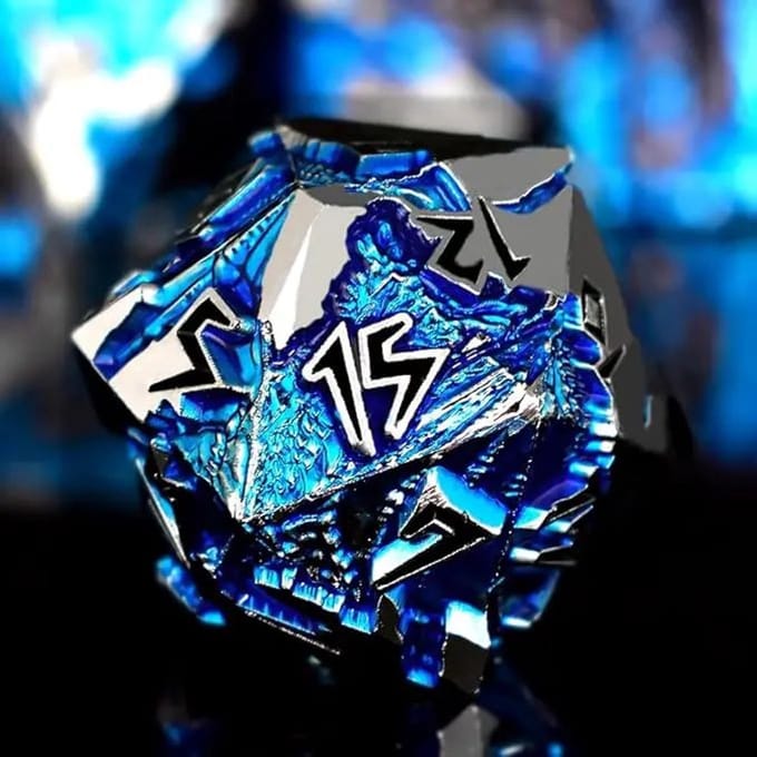 Dobbelst.Set Metaal Draak Silver/Blauw