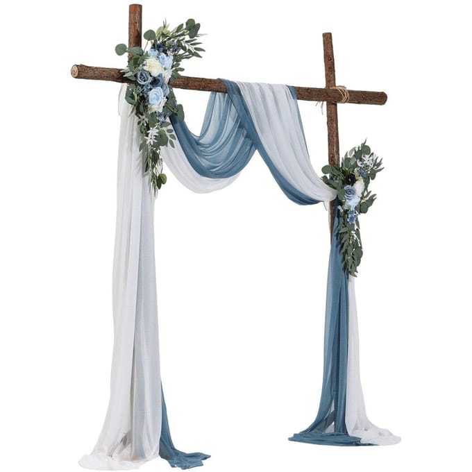 Kit de Fleurs Artificielles pour Arche de Mariage Bleu Avec 2 Pièces de Fleurs 2 Pièces de Voilages