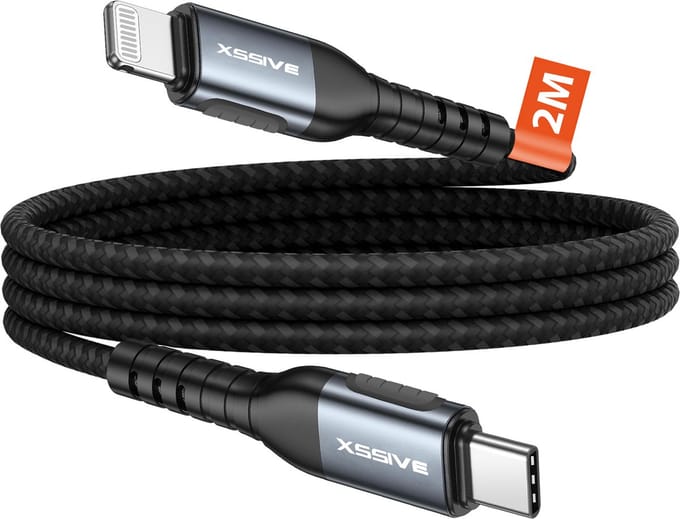 Xssive Gevlochten USB C Kabel - geschikt voor iPhone met Lightning - 27W - 2 Meter - Zwart