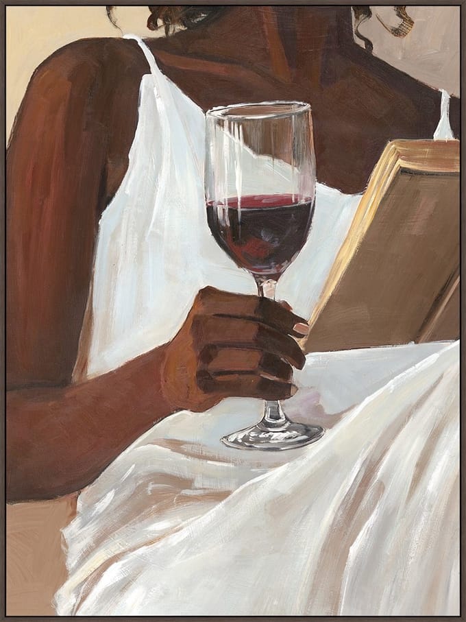 Schilderij met frame 70x105cm vrouw wijn wb