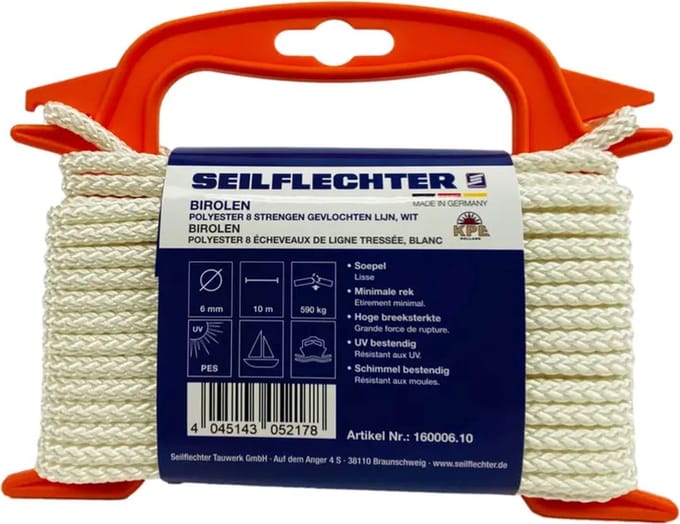 Seilflechter - Birolen Polyester - Wit - 8mm - Op Haspel - Maat: 5M