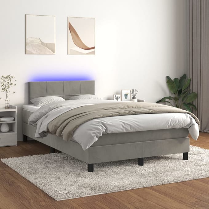 vidaXL - Boxspring - met - matras - en - LED - fluweel - lichtgrijs - 120x200 - cm