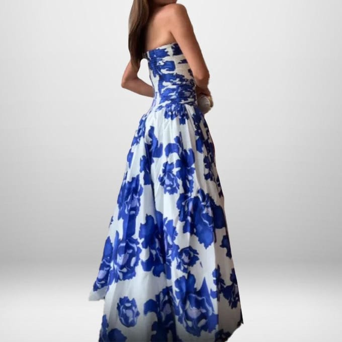 Nieuwe Elegante Dames Jurk met Blauwe Print Strapback Jurk 3XL blue