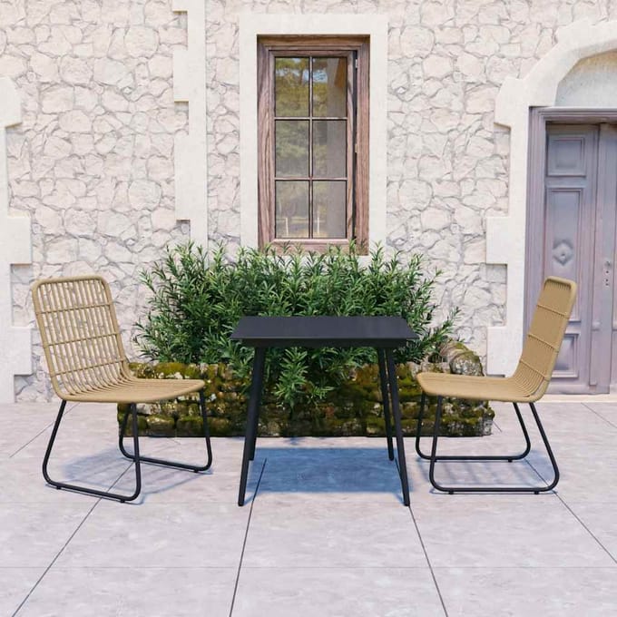 vidaXL - 3-delige - Tuinset - poly - rattan - en - glas
