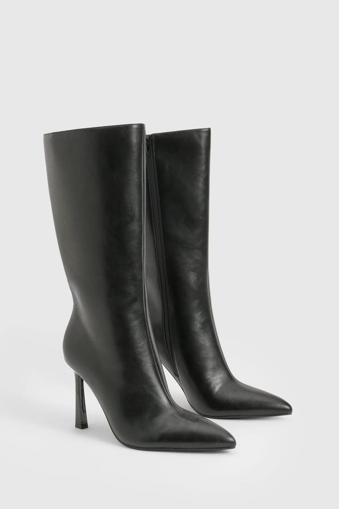 boohoo Dames Spitse Stiletto Kuitlaarzen | Zwart | Maat: 40