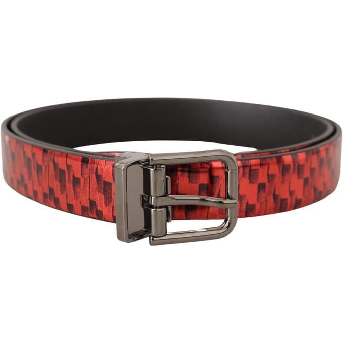 Dolce & Gabbana Rode Visgraat Leren Grijstint Gespschoenbelt