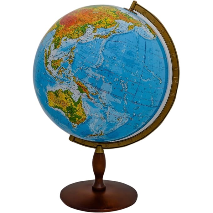 Fysieke Wereldbol 42cm met Houten Voet - Grote Leerhulp