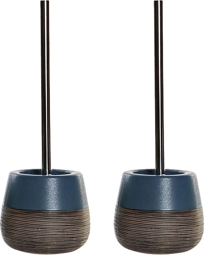 Items Toiletborstel met houder - 2x stuks - polystone - marine blauw - 36 cm
