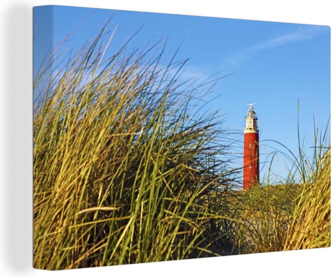 Vuurtoren bij het Nederlandse eiland Texel canvas 30x20 cm - klein - Foto print op Canvas schilderij (Wanddecoratie woonkamer / slaapkamer)