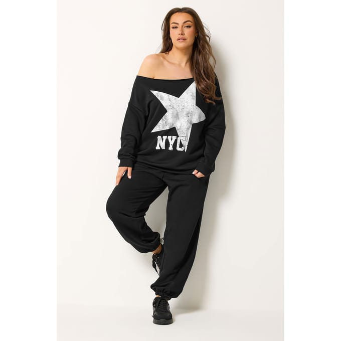 Yours Grote Maten Zwarte Nyc Slouchsweatshirt En Joggingbroek Size 48